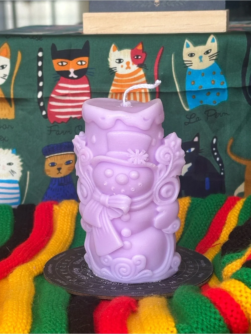 Enchanted Lavender Snowman Pillar Candle